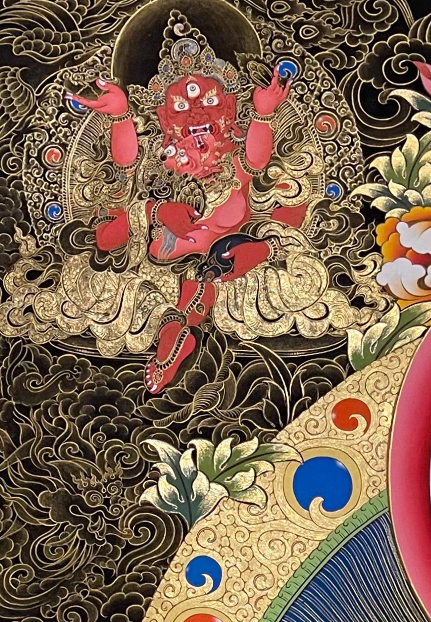 Jambhala thangka, detail: top-left corner