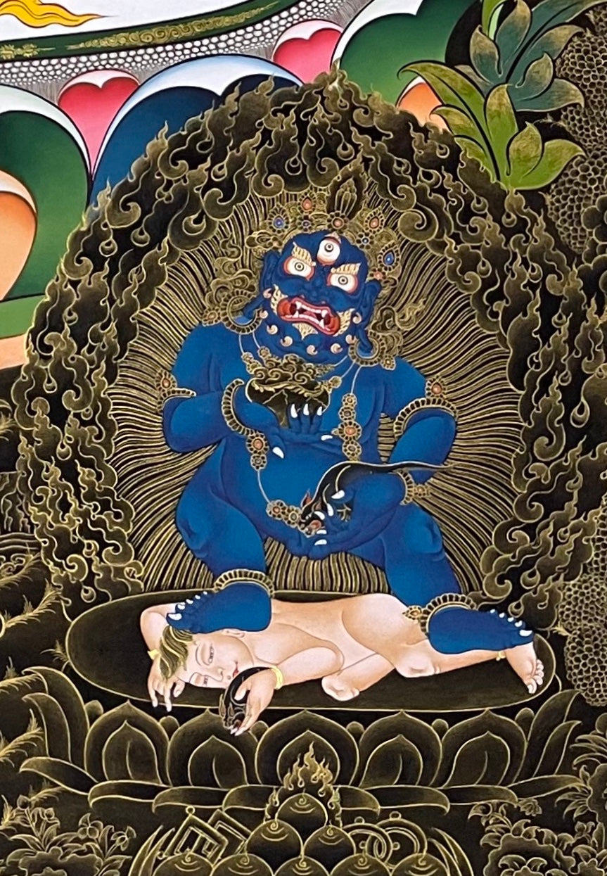 Jambhala thangka, detail: bottom-right corner