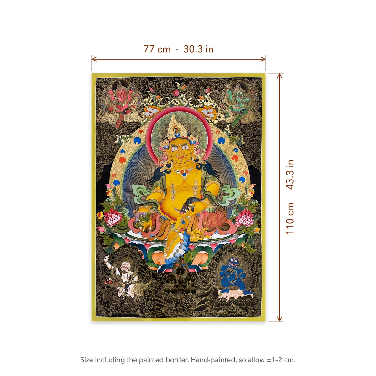 Size diagram: 77 × 110 cm (30.3 × 43.3 in), including the painted border