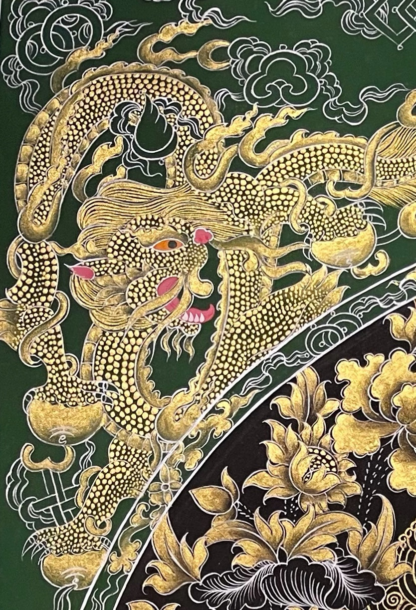Samantabhadra Bodhisattva thangka, detail: top-left corner