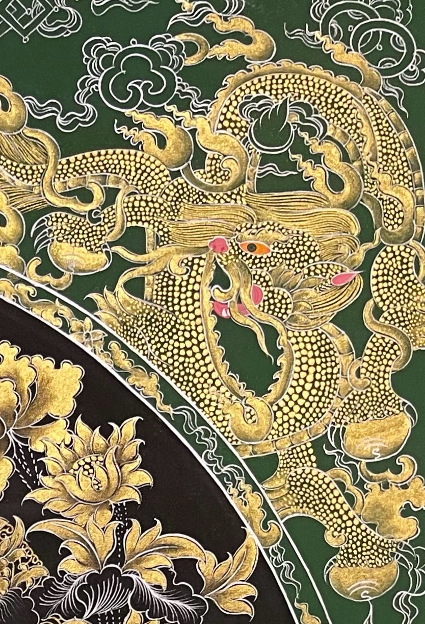 Samantabhadra Bodhisattva thangka, detail: top-right corner