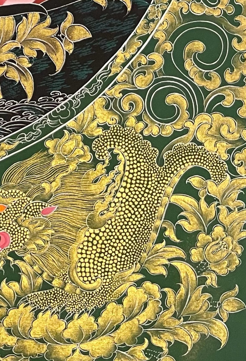 Samantabhadra Bodhisattva thangka, detail: bottom-right corner