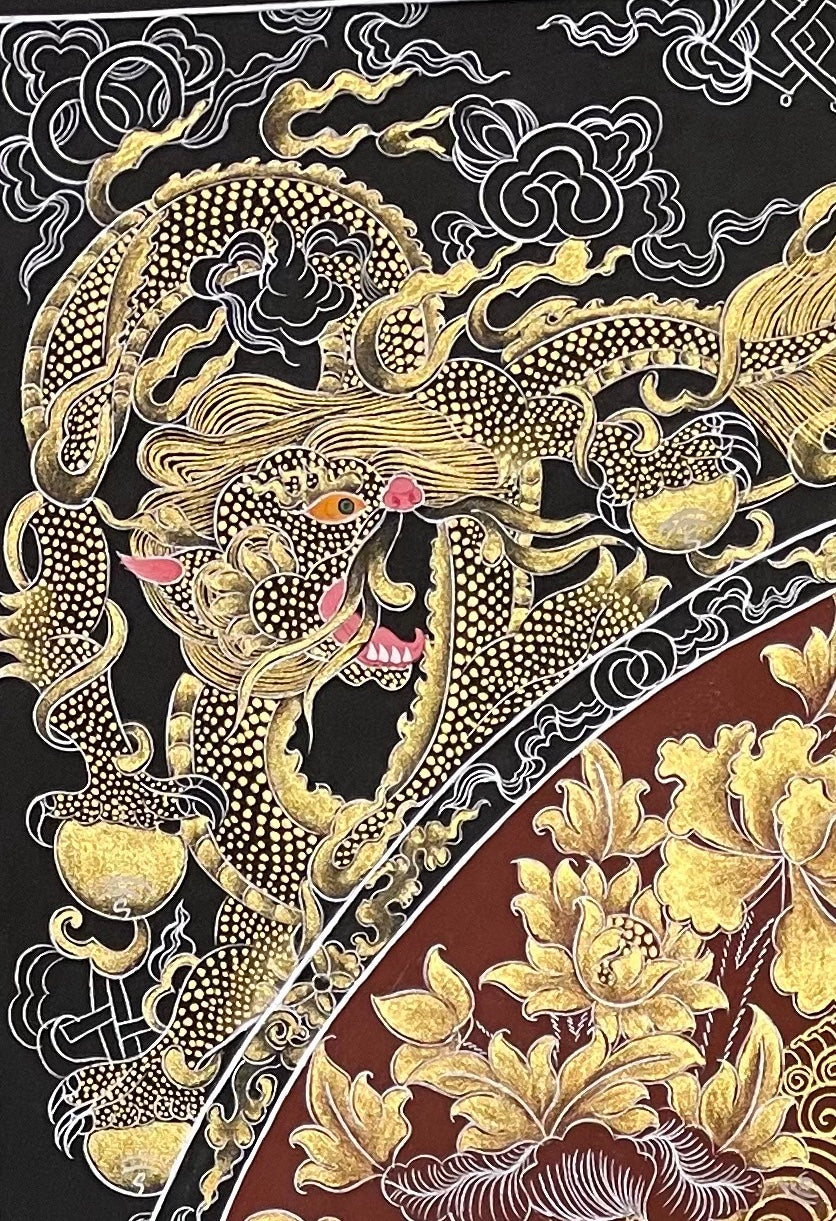 Vairocana thangka, detail: top-left corner