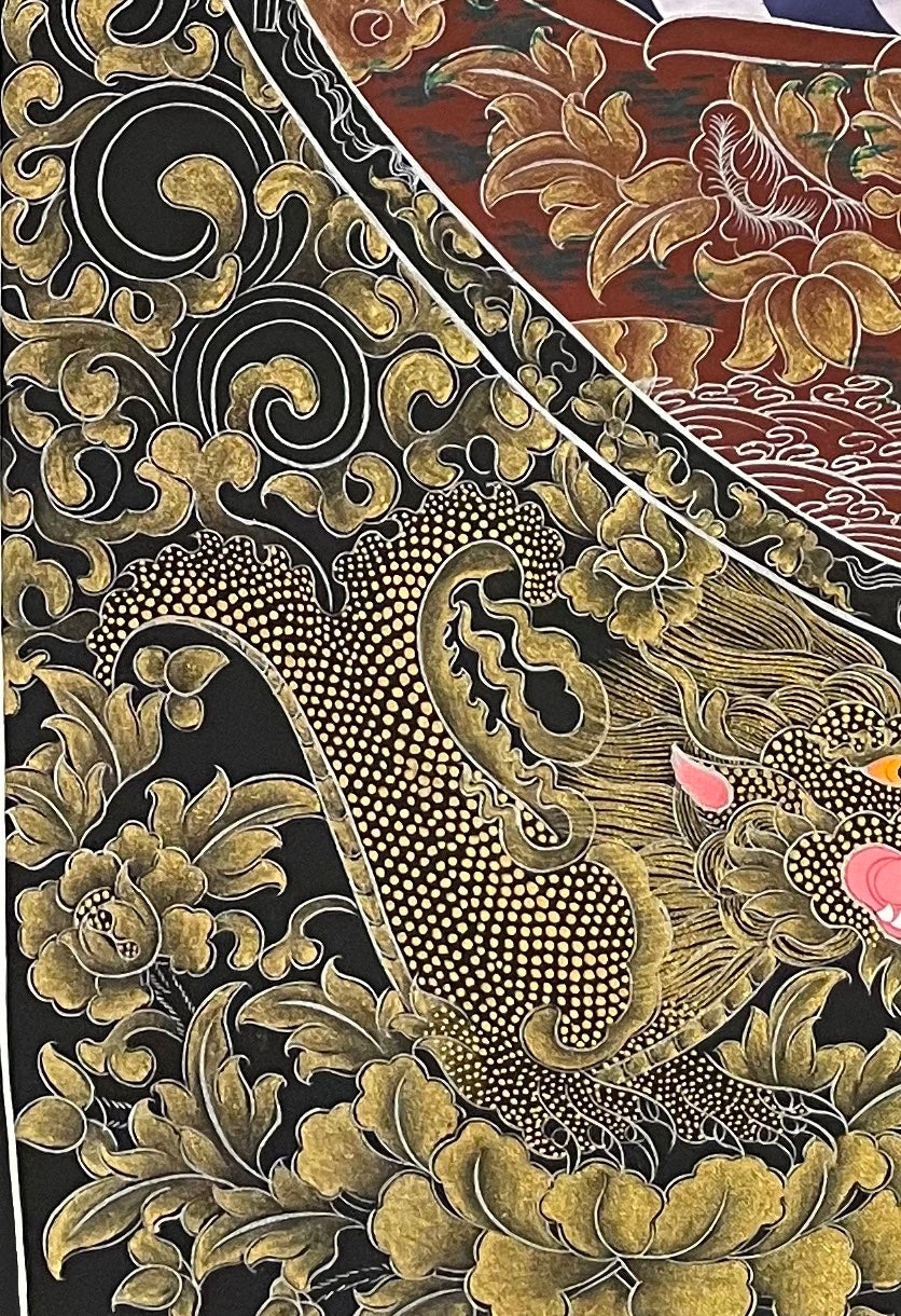 Vairocana thangka, detail: bottom-left corner