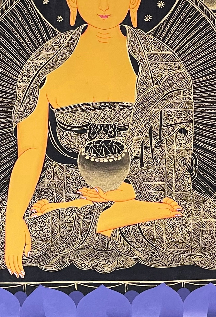 Shakyamuni Buddha thangka, detail: centre