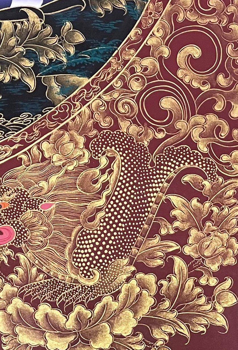 Shakyamuni Buddha thangka, detail: bottom-right corner