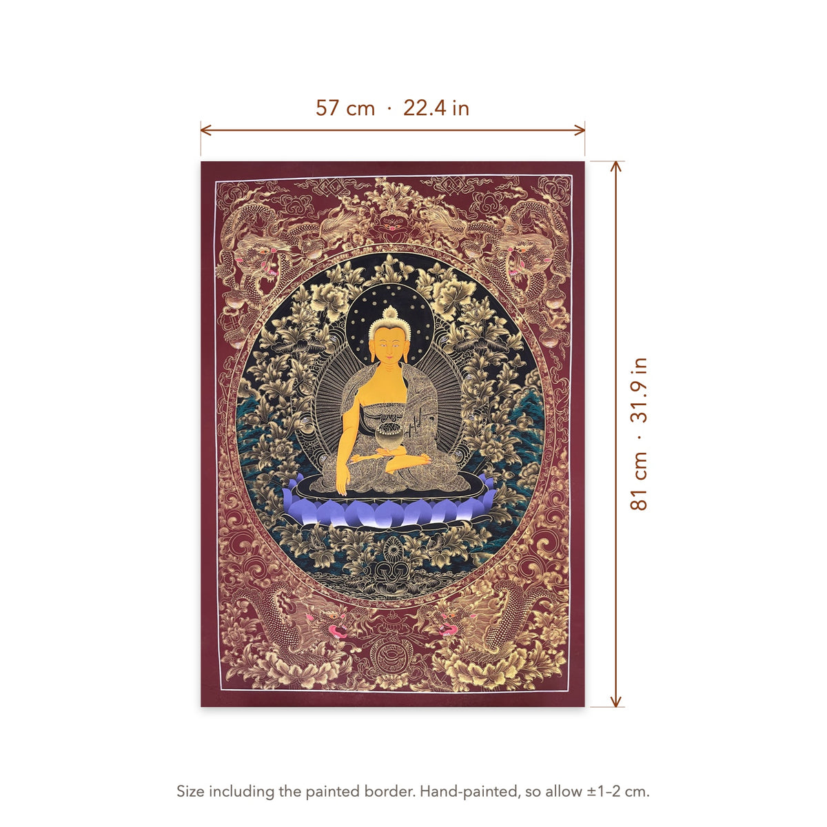 Size diagram: 57 × 81 cm (22.4 × 31.9 in), including the painted border