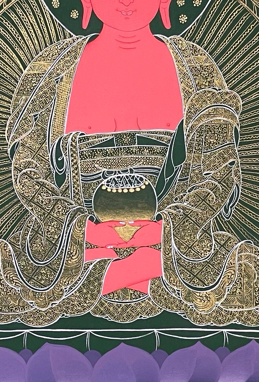 Amitabha Buddha thangka, detail: centre