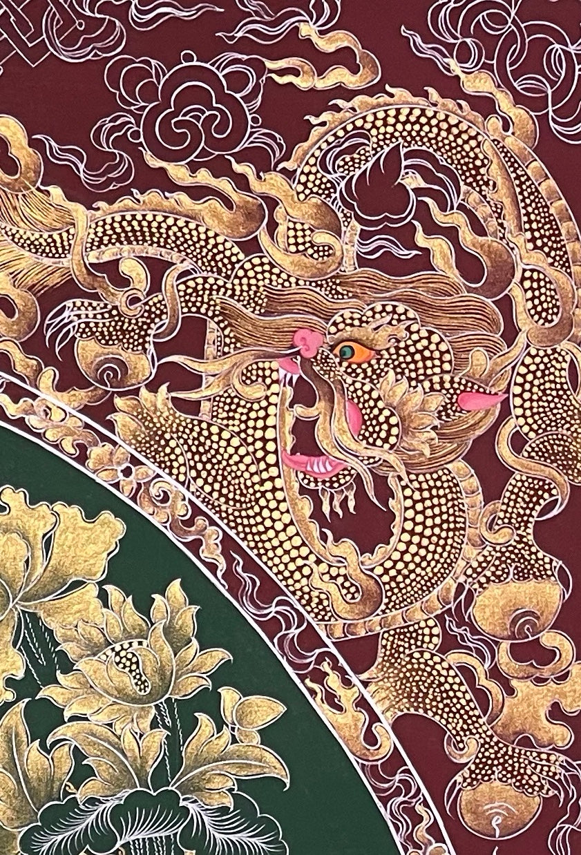 Amitabha Buddha thangka, detail: top-right corner