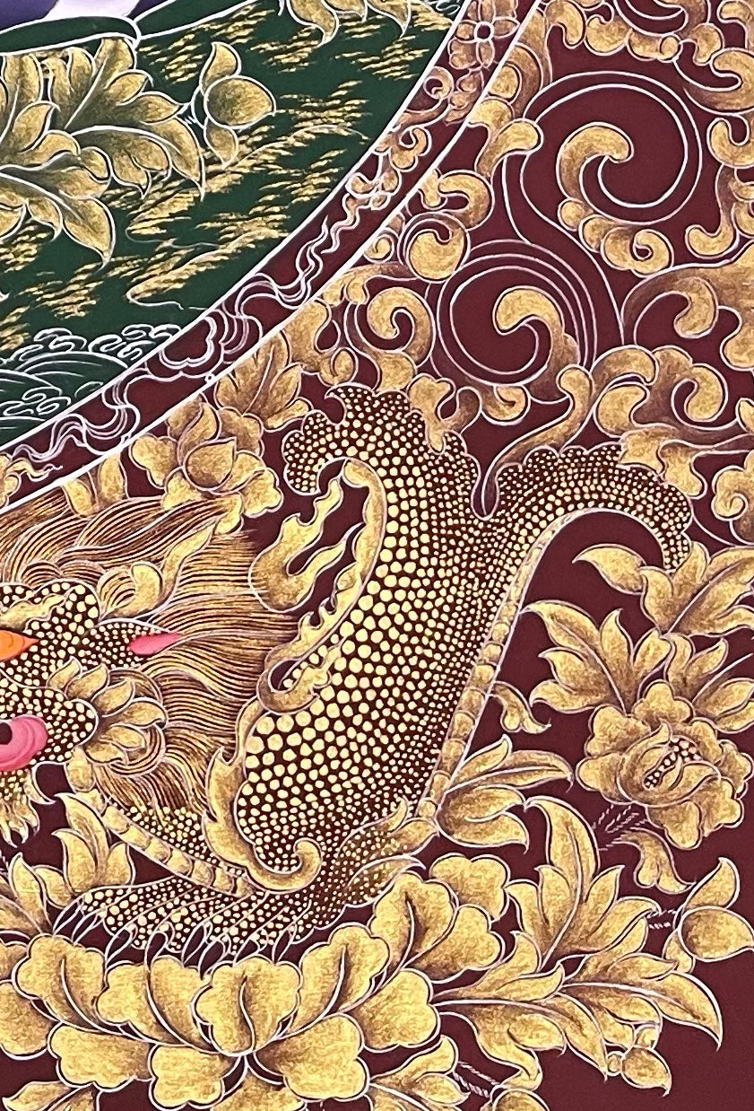Amitabha Buddha thangka, detail: bottom-right corner