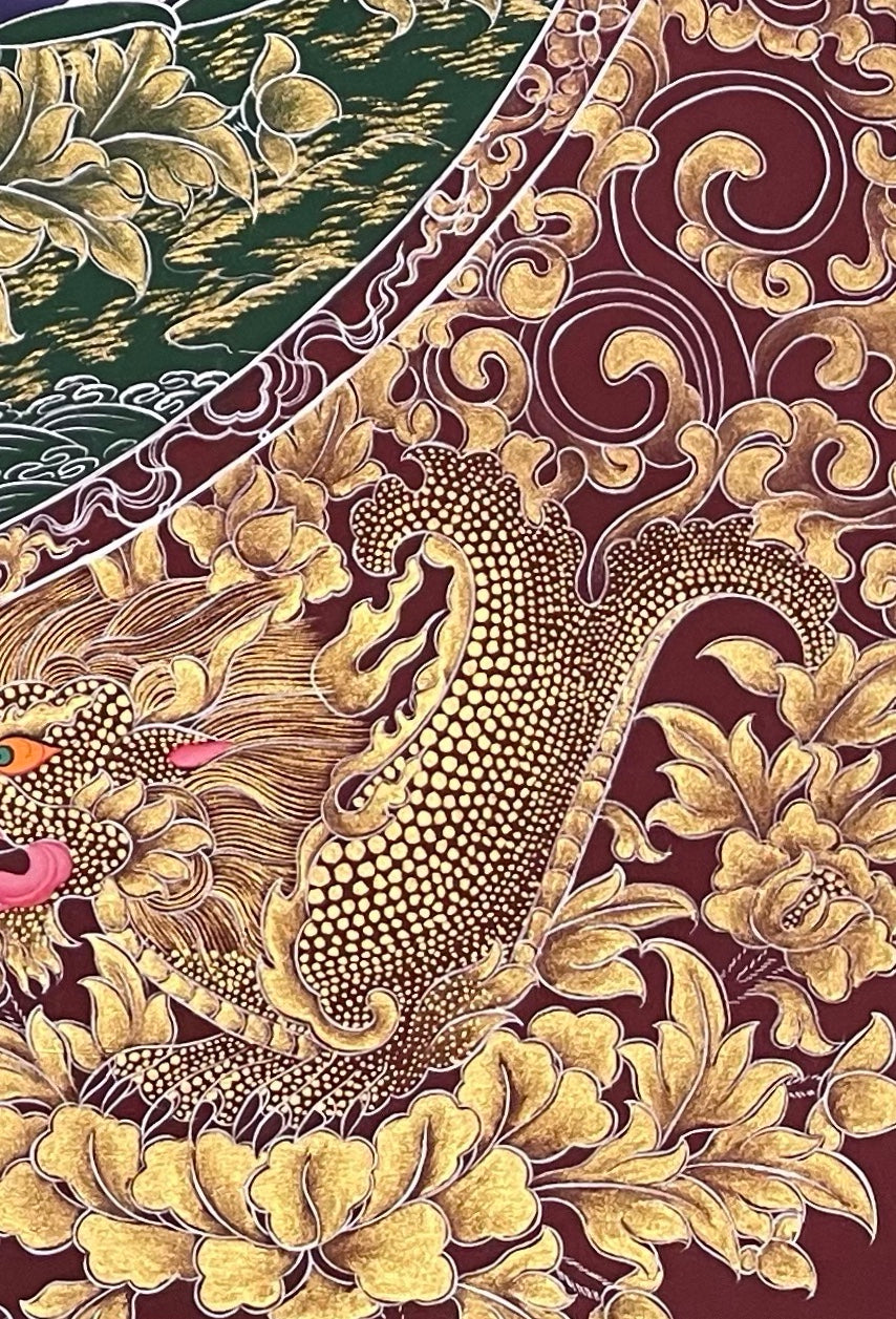 Amitabha Buddha thangka, detail: bottom-right corner