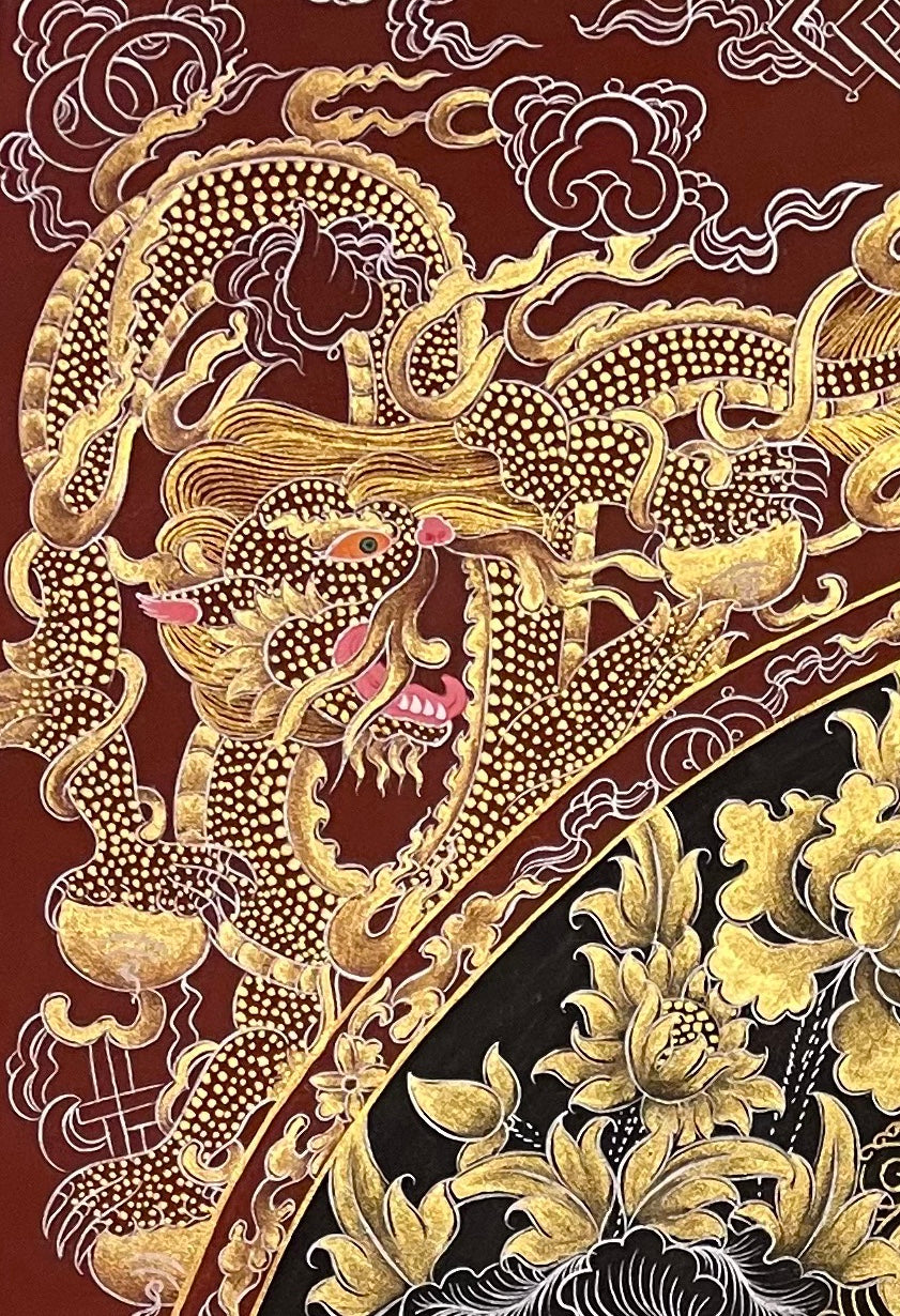 Samantabhadra Bodhisattva thangka, detail: top-left corner