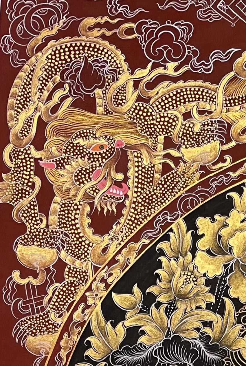 Samantabhadra Bodhisattva thangka, detail: top-left corner