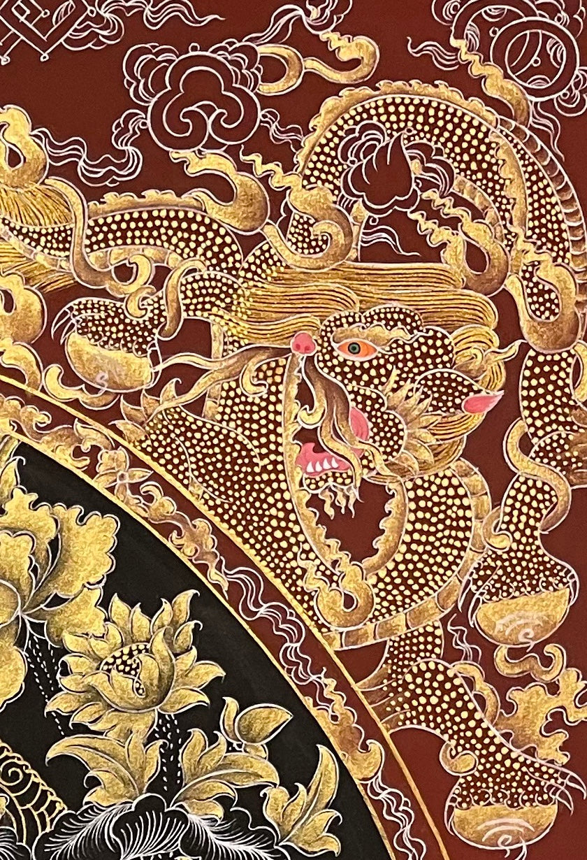Samantabhadra Bodhisattva thangka, detail: top-right corner
