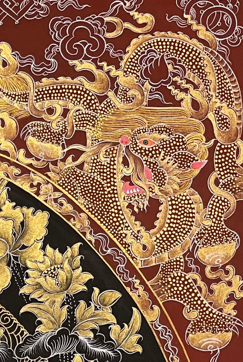 Samantabhadra Bodhisattva thangka, detail: top-right corner