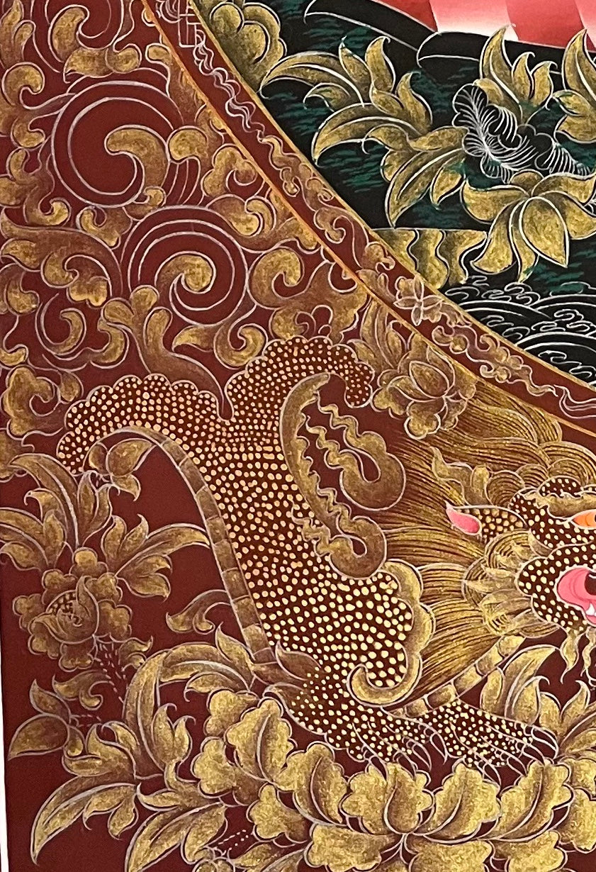 Samantabhadra Bodhisattva thangka, detail: bottom-left corner