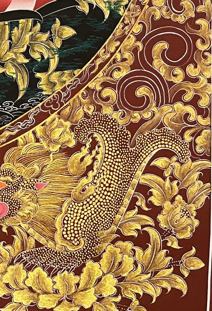 Samantabhadra Bodhisattva thangka, detail: bottom-right corner