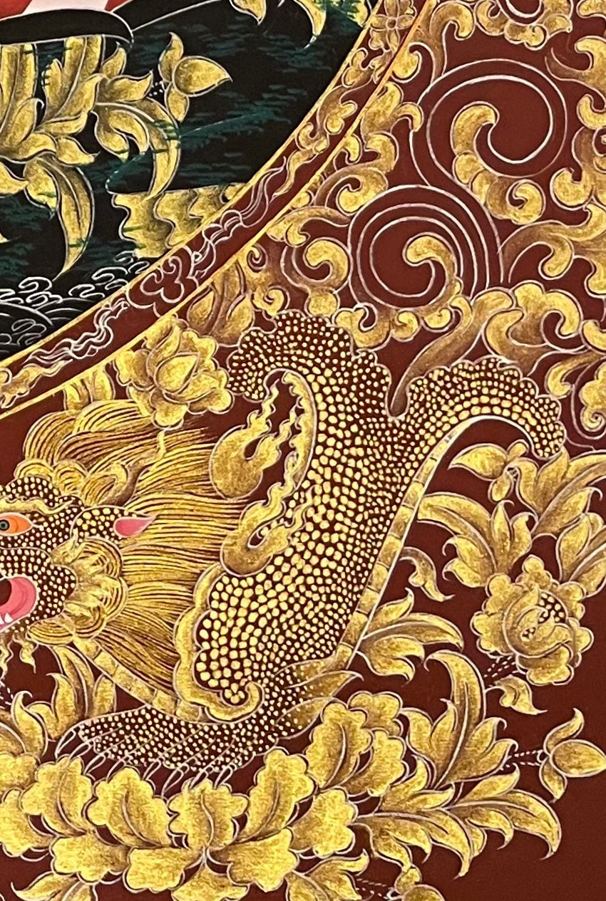 Samantabhadra Bodhisattva thangka, detail: bottom-right corner
