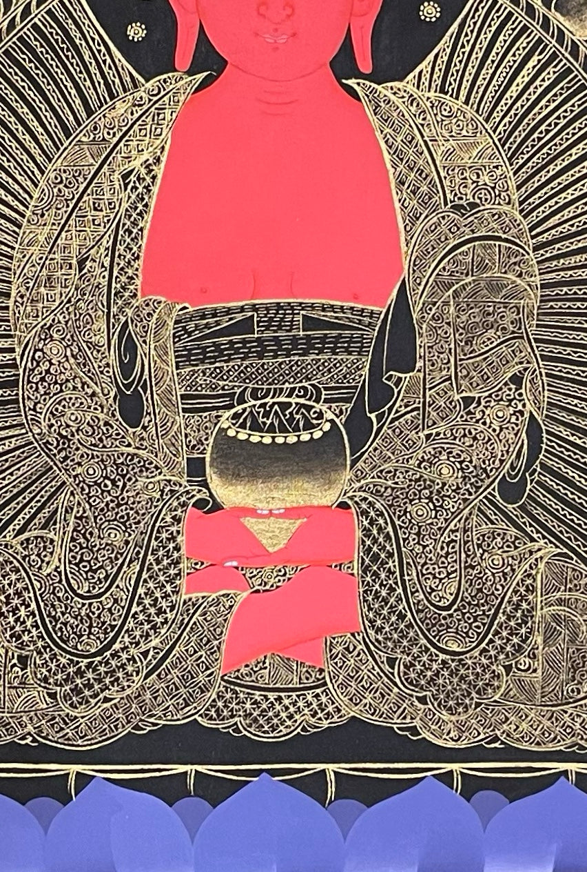 Amitabha Buddha thangka, detail: centre