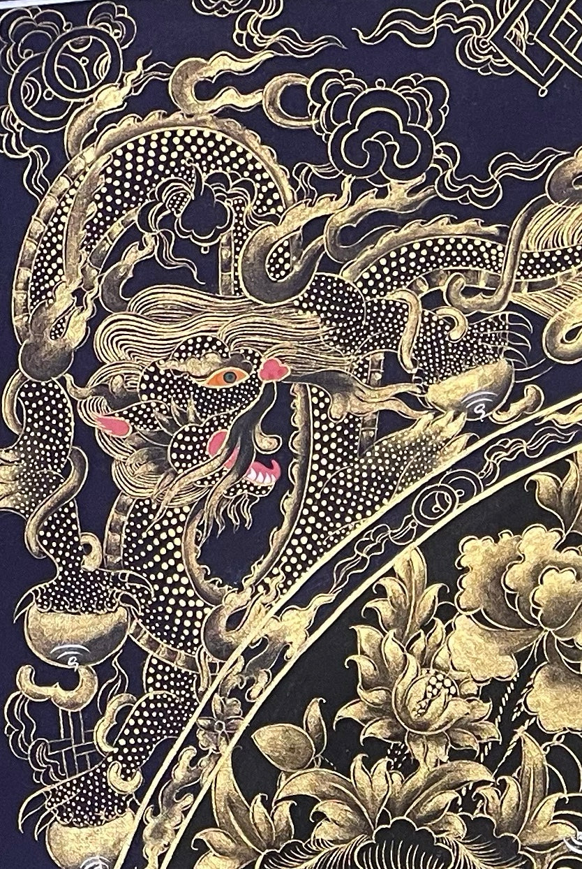 Amitabha Buddha thangka, detail: top-left corner