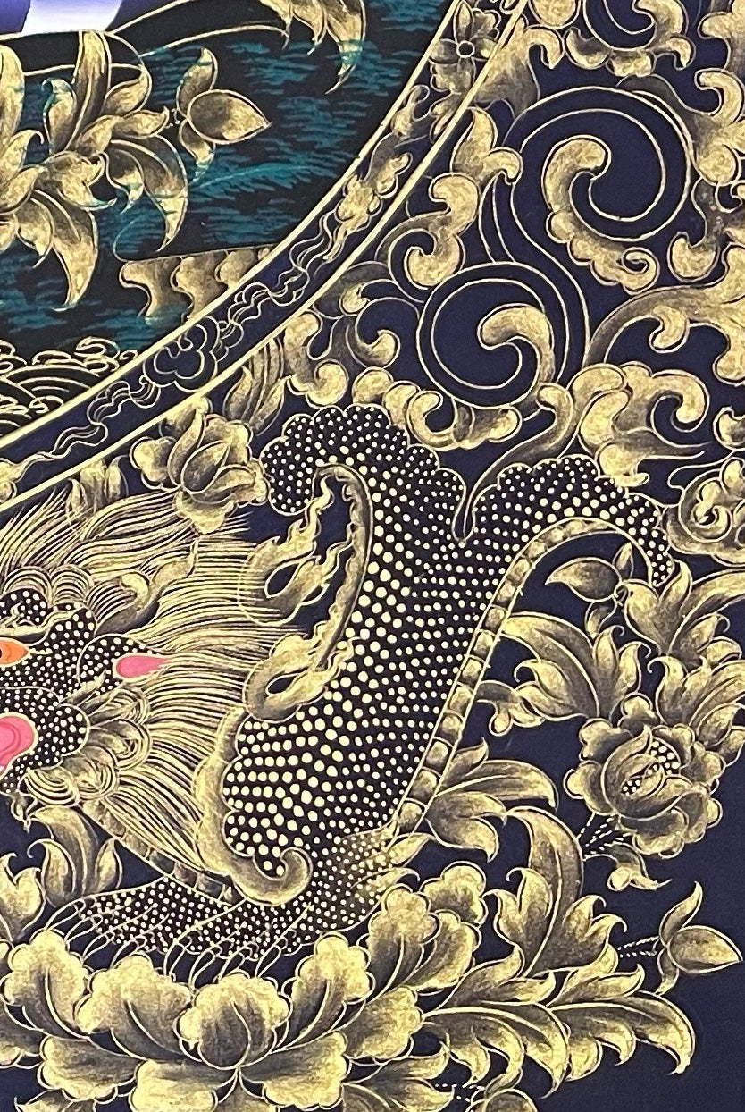 Amitabha Buddha thangka, detail: bottom-right corner