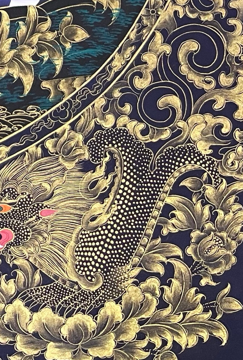 Amitabha Buddha thangka, detail: bottom-right corner