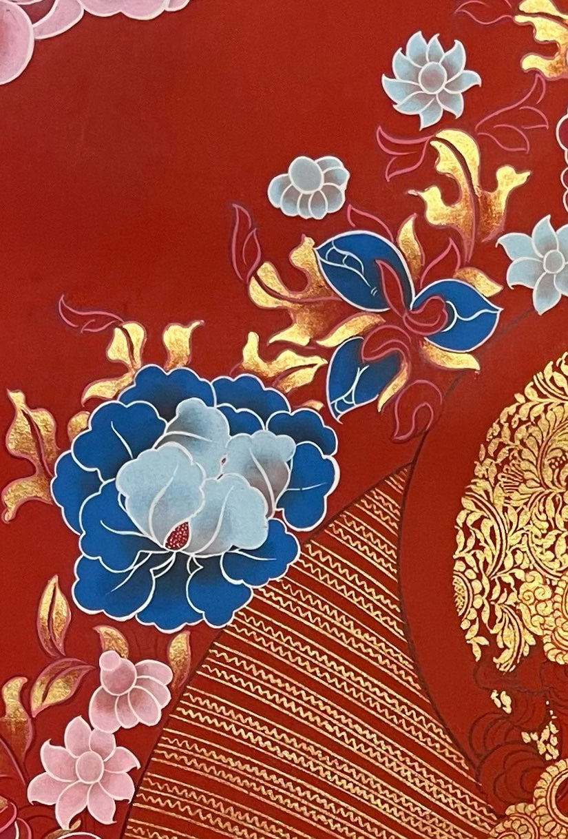 Mahasthamaprapta thangka, detail: top-left corner