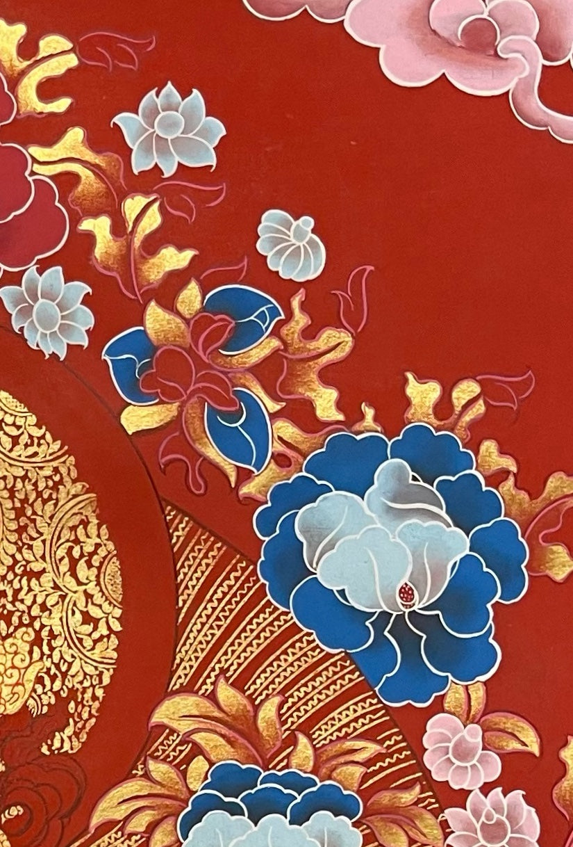 Mahasthamaprapta thangka, detail: top-right corner