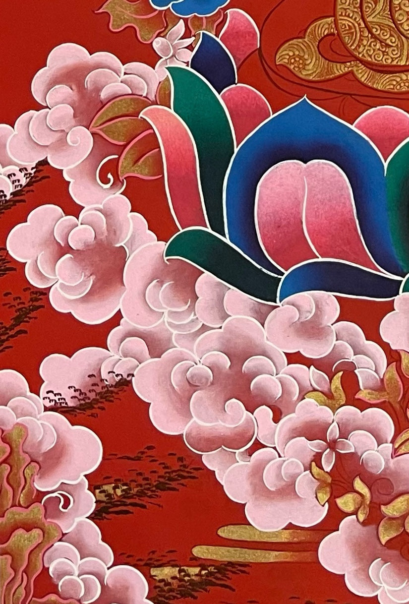 Mahasthamaprapta thangka, detail: bottom-left corner