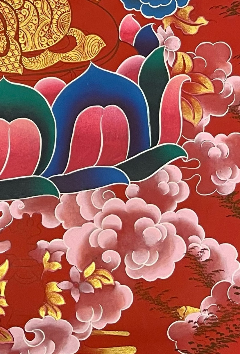 Mahasthamaprapta thangka, detail: bottom-right corner