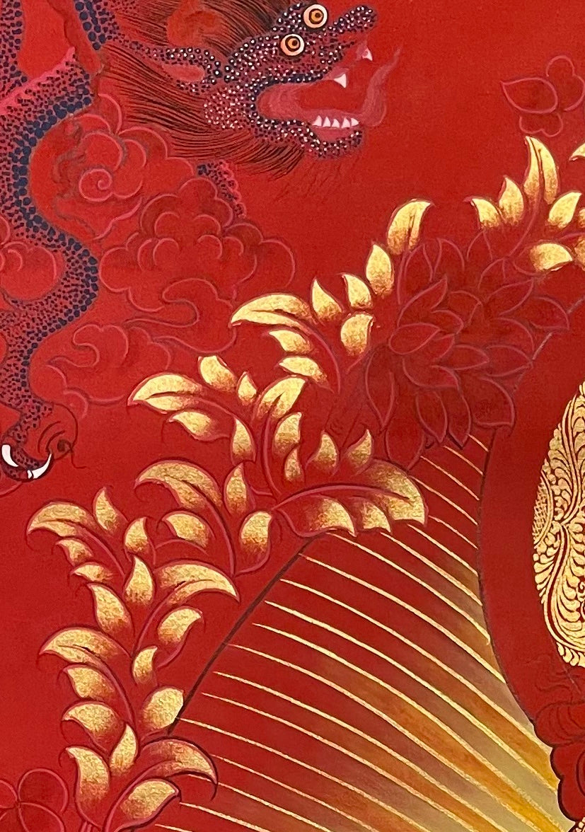 Vairocana thangka, detail: top-left corner