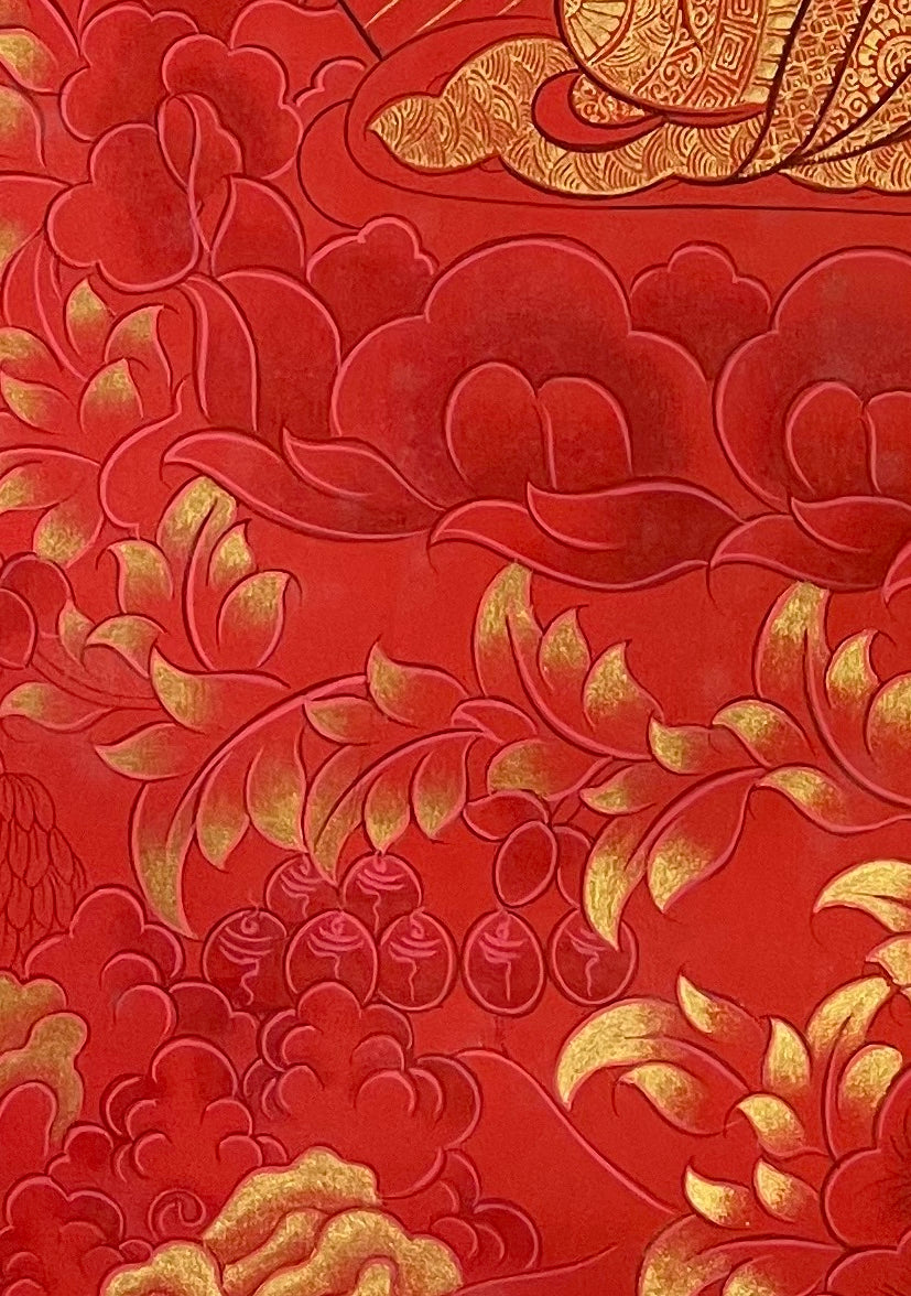Vairocana thangka, detail: bottom-left corner