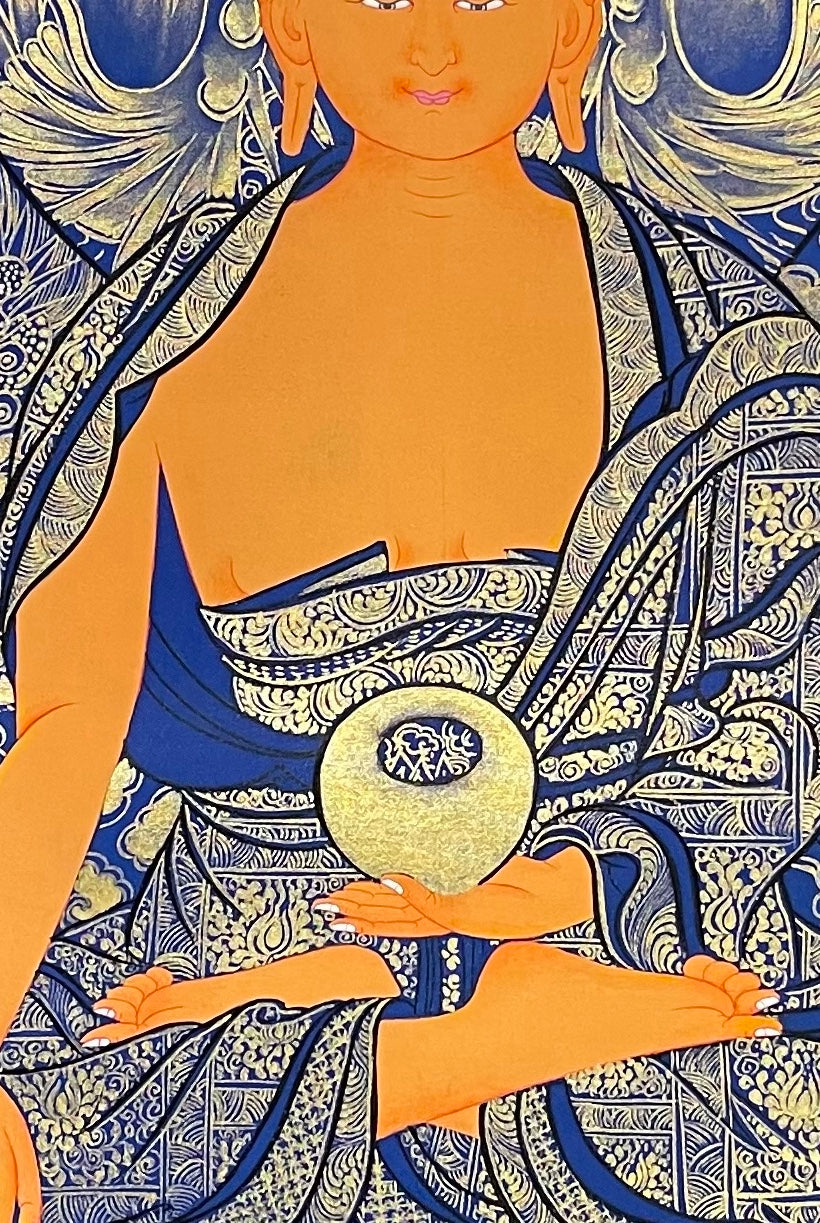 Shakyamuni Buddha thangka, detail: centre