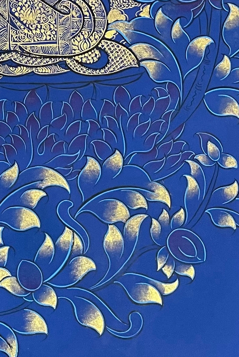 Shakyamuni Buddha thangka, detail: bottom-right corner