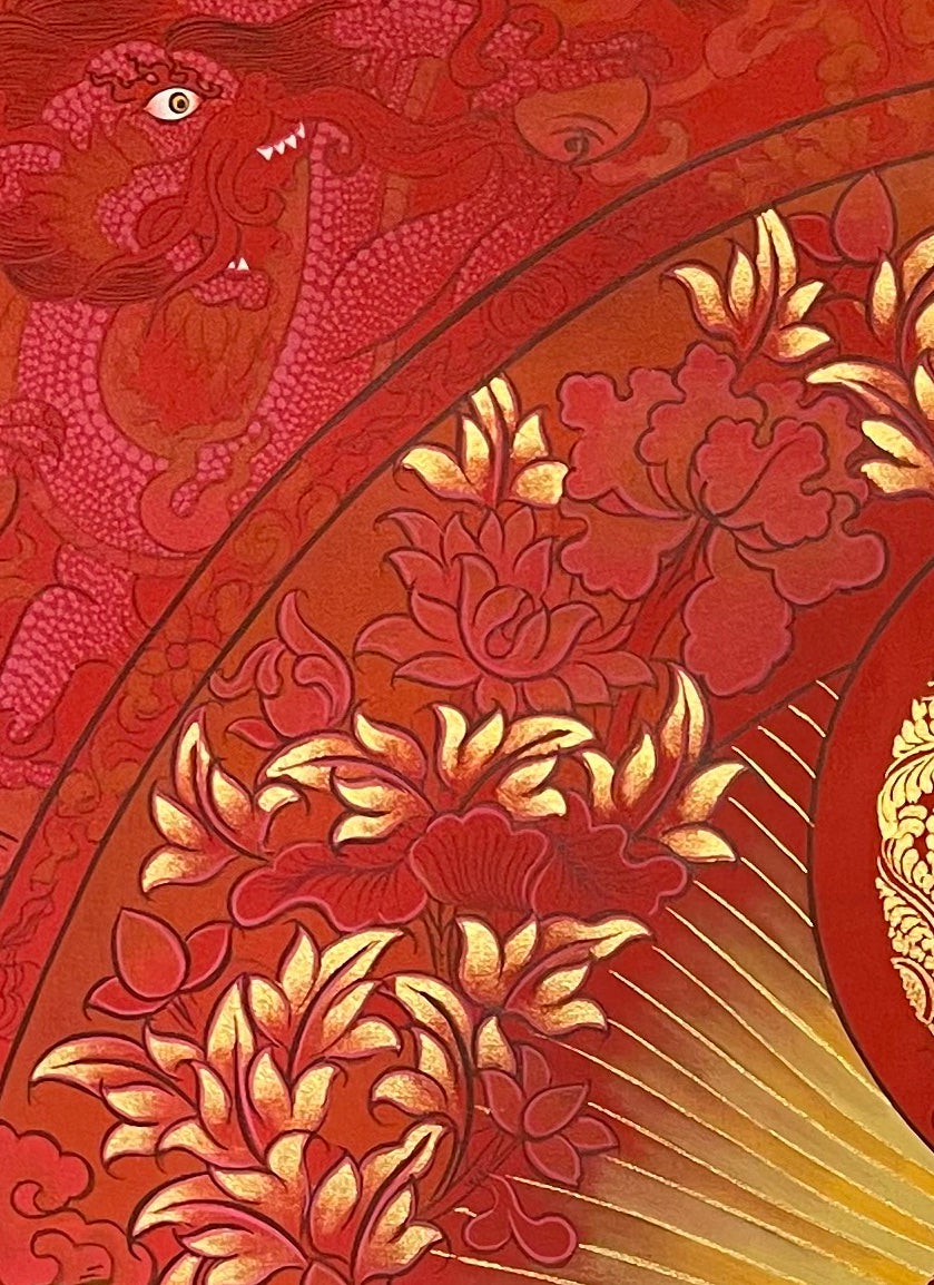 Vairocana thangka, detail: top-left corner