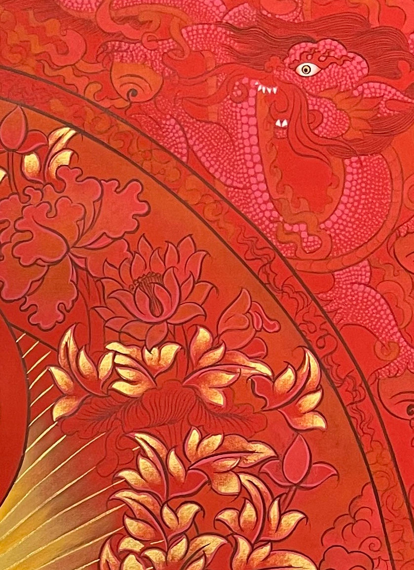 Vairocana thangka, detail: top-right corner