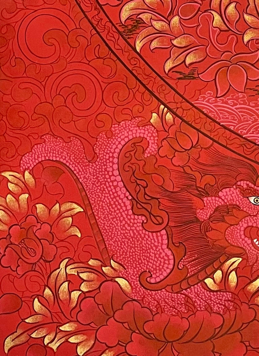 Vairocana thangka, detail: bottom-left corner