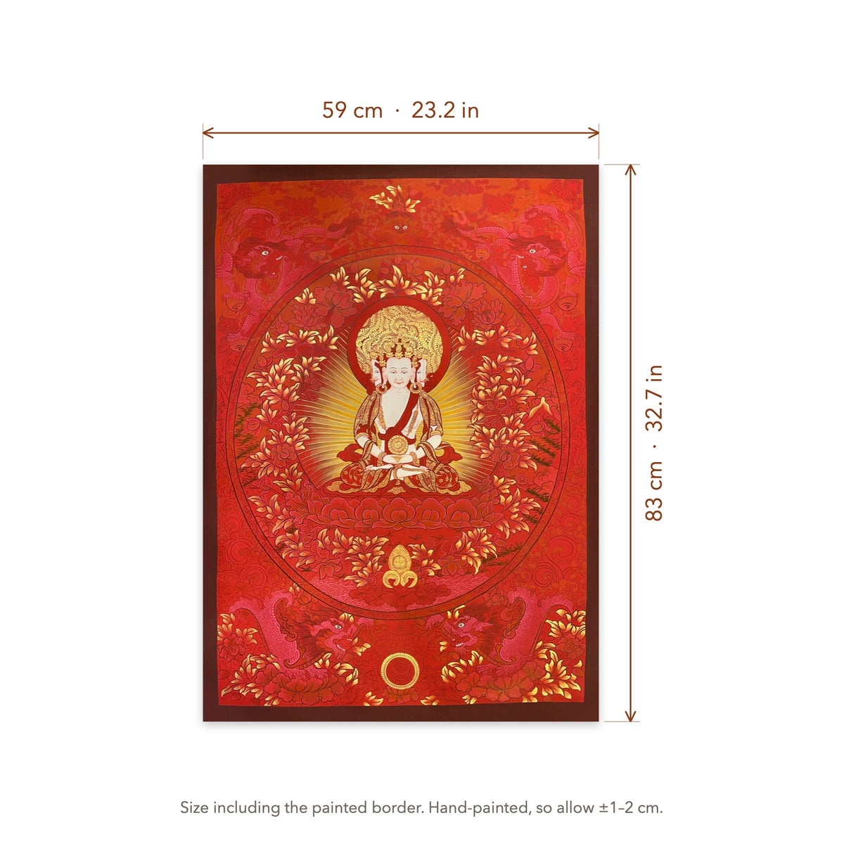 Size diagram: 59 × 83 cm (23.2 × 32.7 in), including the painted border