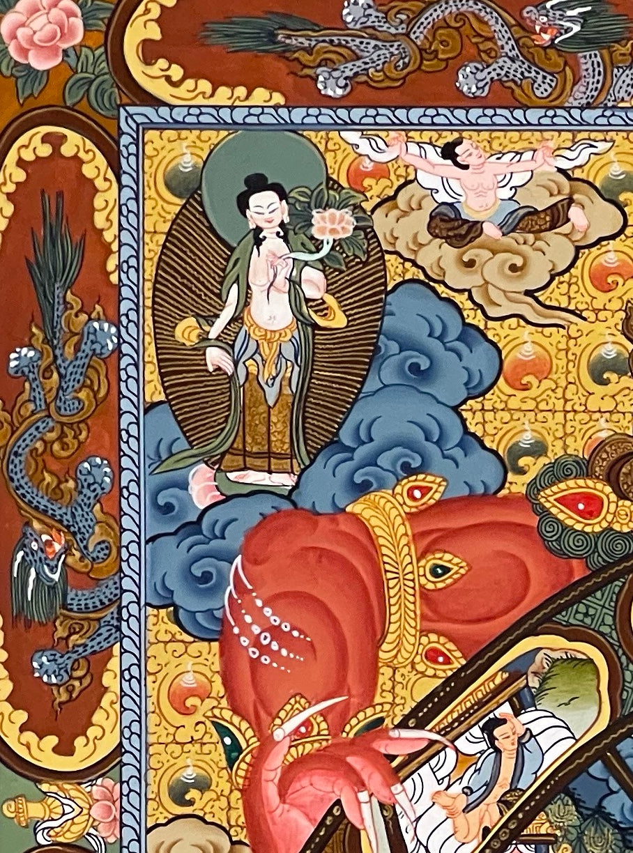Wheel of Life thangka, detail: top-left corner
