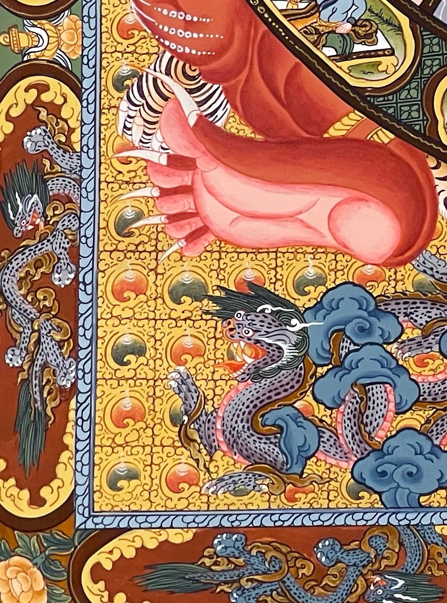 Wheel of Life thangka, detail: bottom-left corner