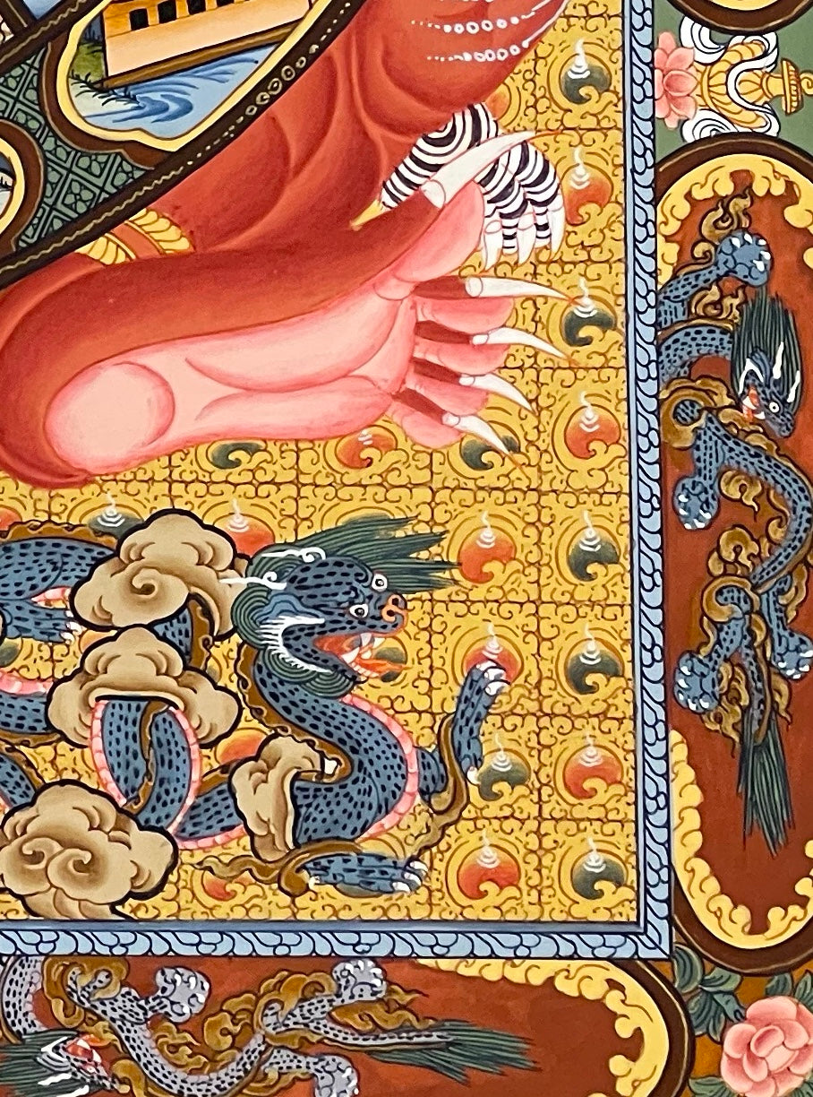 Wheel of Life thangka, detail: bottom-right corner
