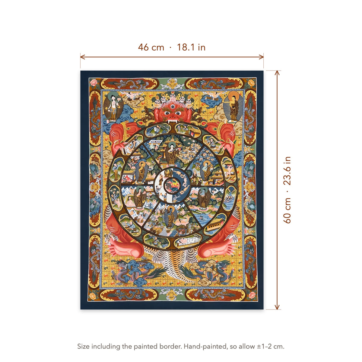 Size diagram: 46 × 60 cm (18.1 × 23.6 in), including the painted border