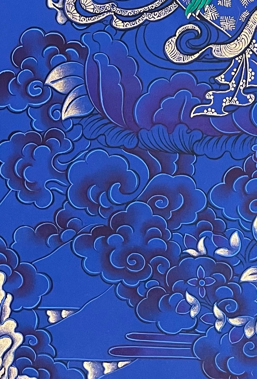 Green Tara thangka, detail: bottom-left corner