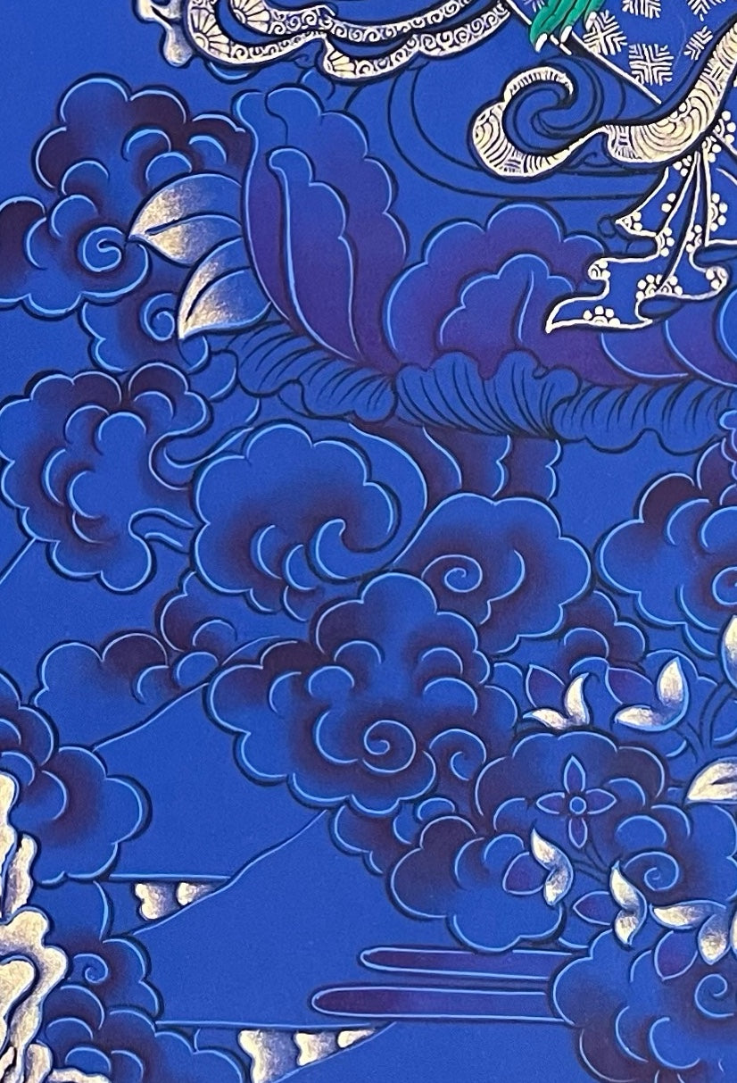 Green Tara thangka, detail: bottom-left corner