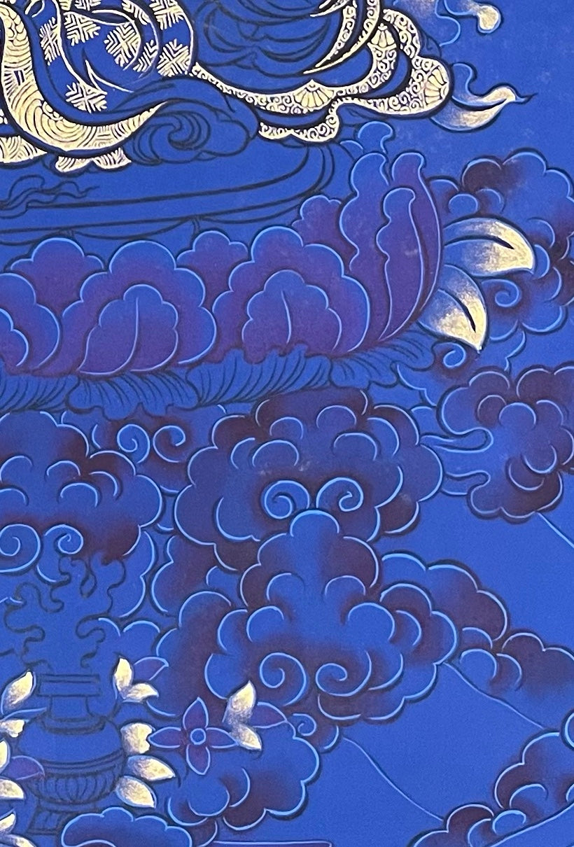 Green Tara thangka, detail: bottom-right corner