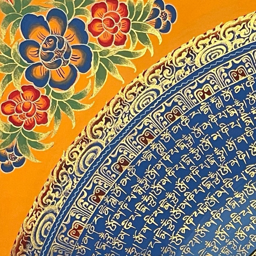 Lokeshwor Mantra Mandala thangka, detail: top-left corner