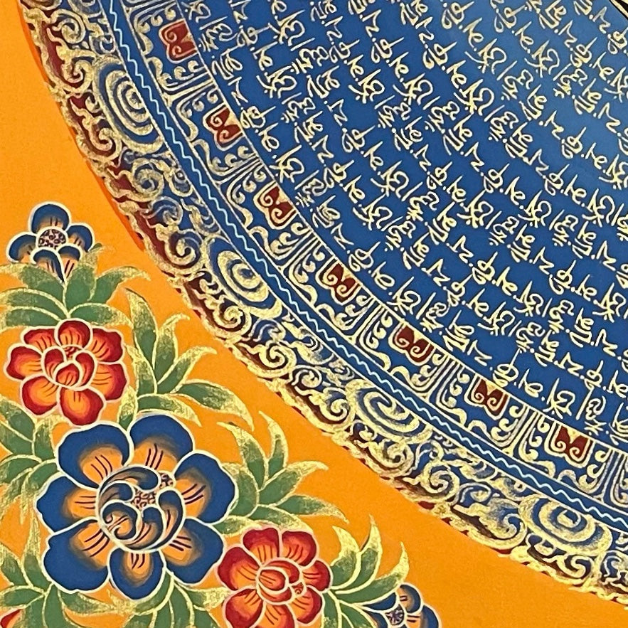 Lokeshwor Mantra Mandala thangka, detail: bottom-left corner