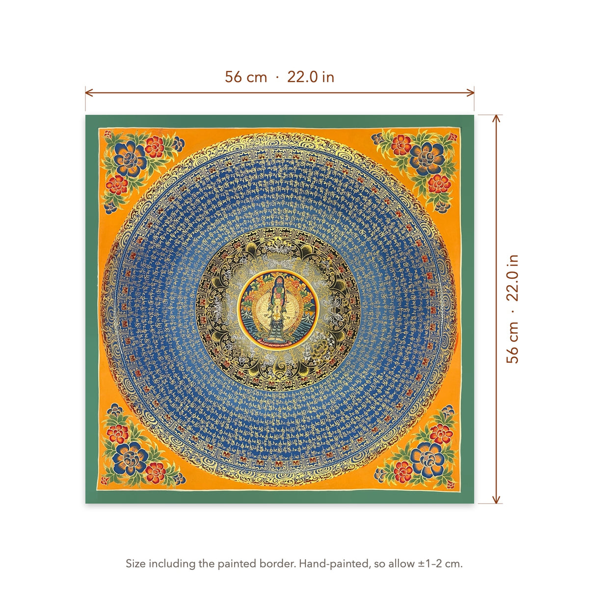 Size diagram: 56 × 56 cm (22.0 × 22.0 in), including the painted border