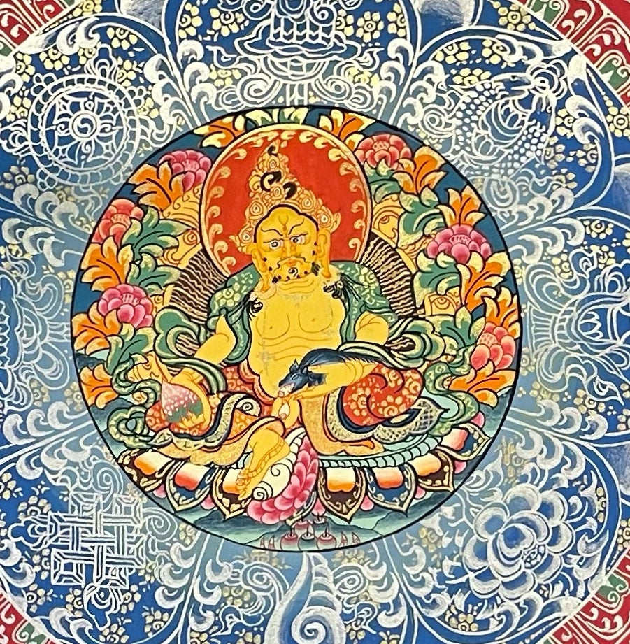 Jambhala Mantra Mandala thangka, detail: centre