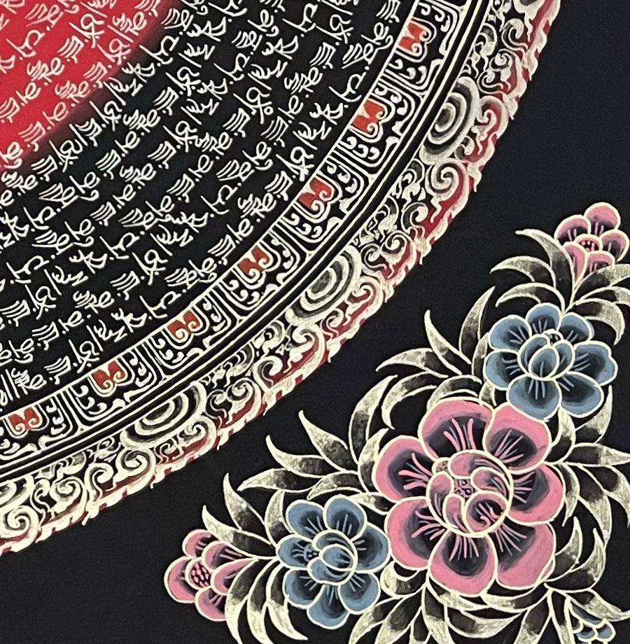 Jambhala Mantra Mandala thangka, detail: bottom-right corner